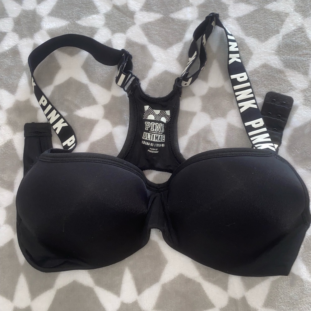 PINK black push-up sports bra